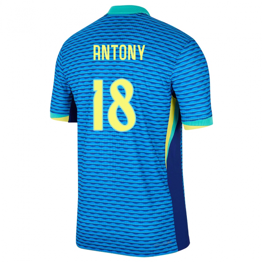 Børn Brasilien Antony #18 Blå Udebane Spillertrøjer 24-26 Trøje T-Shirt