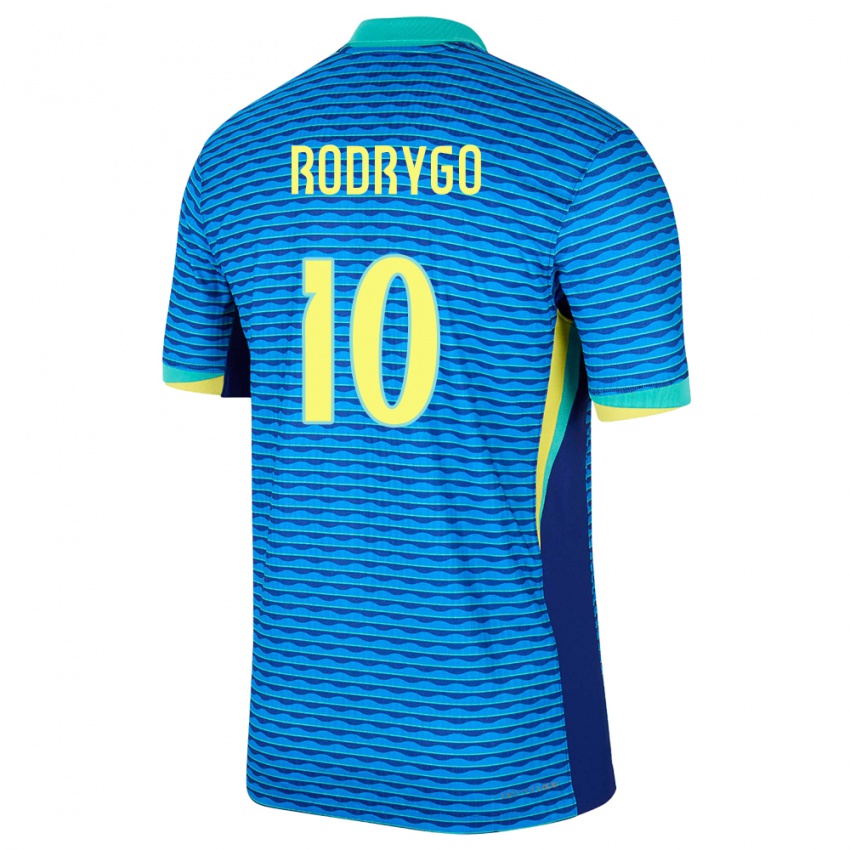 Børn Brasilien Rodrygo #10 Blå Udebane Spillertrøjer 24-26 Trøje T-Shirt