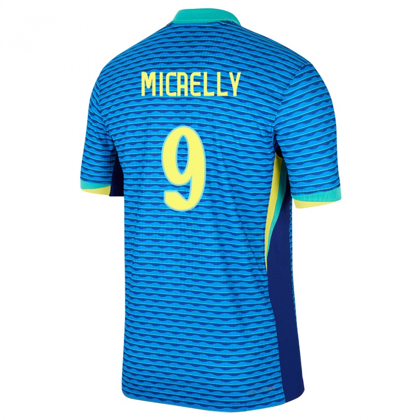 Børn Brasilien Micaelly #9 Blå Udebane Spillertrøjer 24-26 Trøje T-Shirt