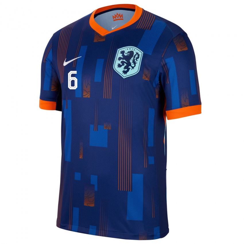 Børn Holland Stefan De Vrij #6 Blå Udebane Spillertrøjer 24-26 Trøje T-Shirt