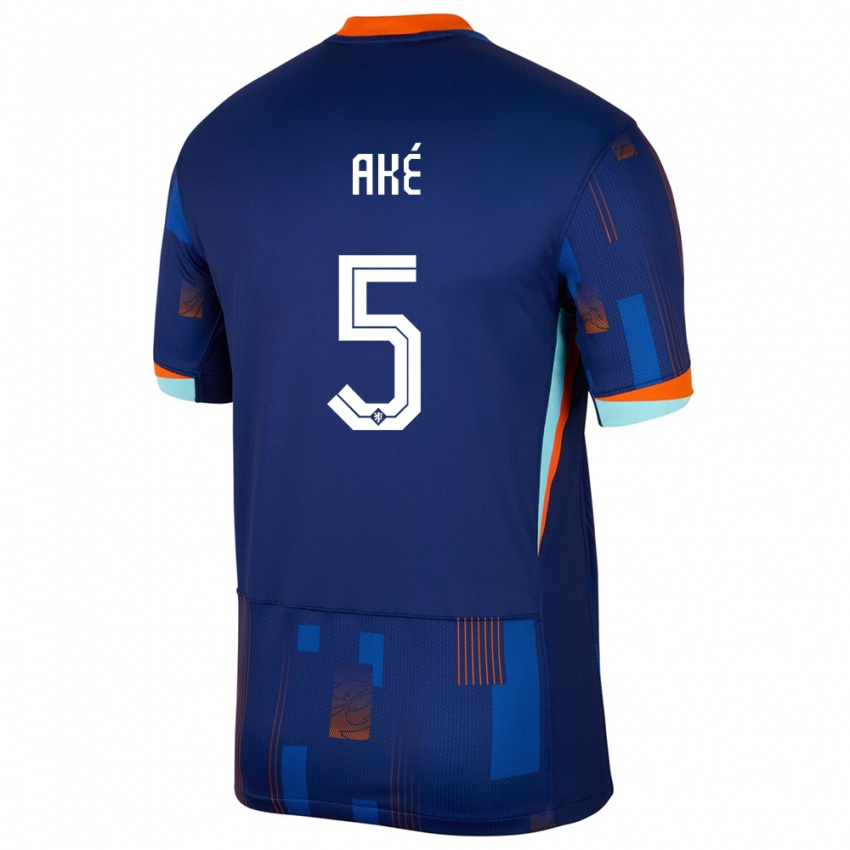 Børn Holland Nathan Ake #5 Blå Udebane Spillertrøjer 24-26 Trøje T-Shirt