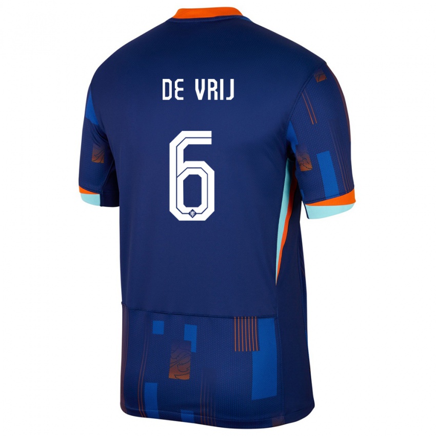 Børn Holland Stefan De Vrij #6 Blå Udebane Spillertrøjer 24-26 Trøje T-Shirt