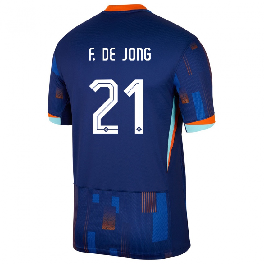Børn Holland Frenkie De Jong #21 Blå Udebane Spillertrøjer 24-26 Trøje T-Shirt