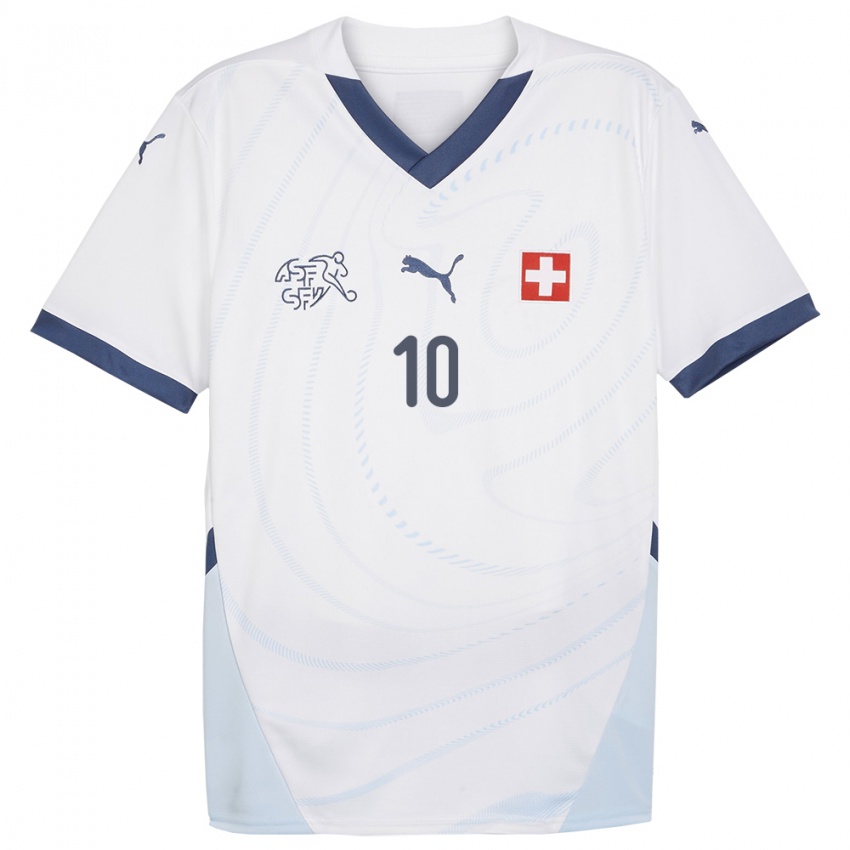 Børn Schweiz Granit Xhaka #10 Hvid Udebane Spillertrøjer 24-26 Trøje T-Shirt