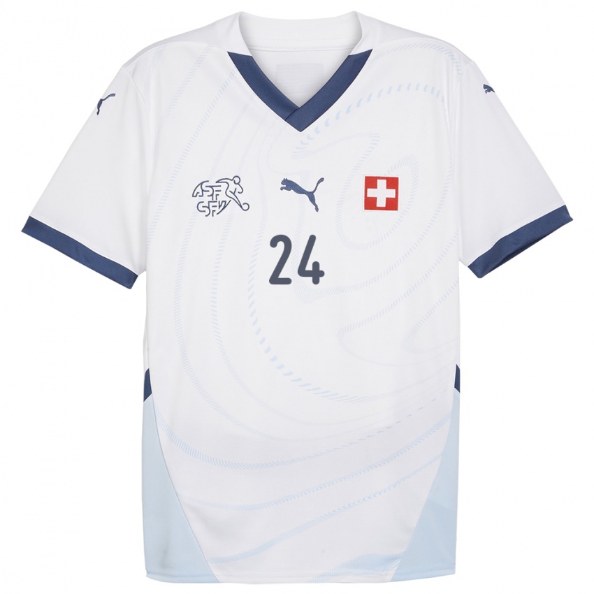 Børn Schweiz Becir Omeragic #24 Hvid Udebane Spillertrøjer 24-26 Trøje T-Shirt