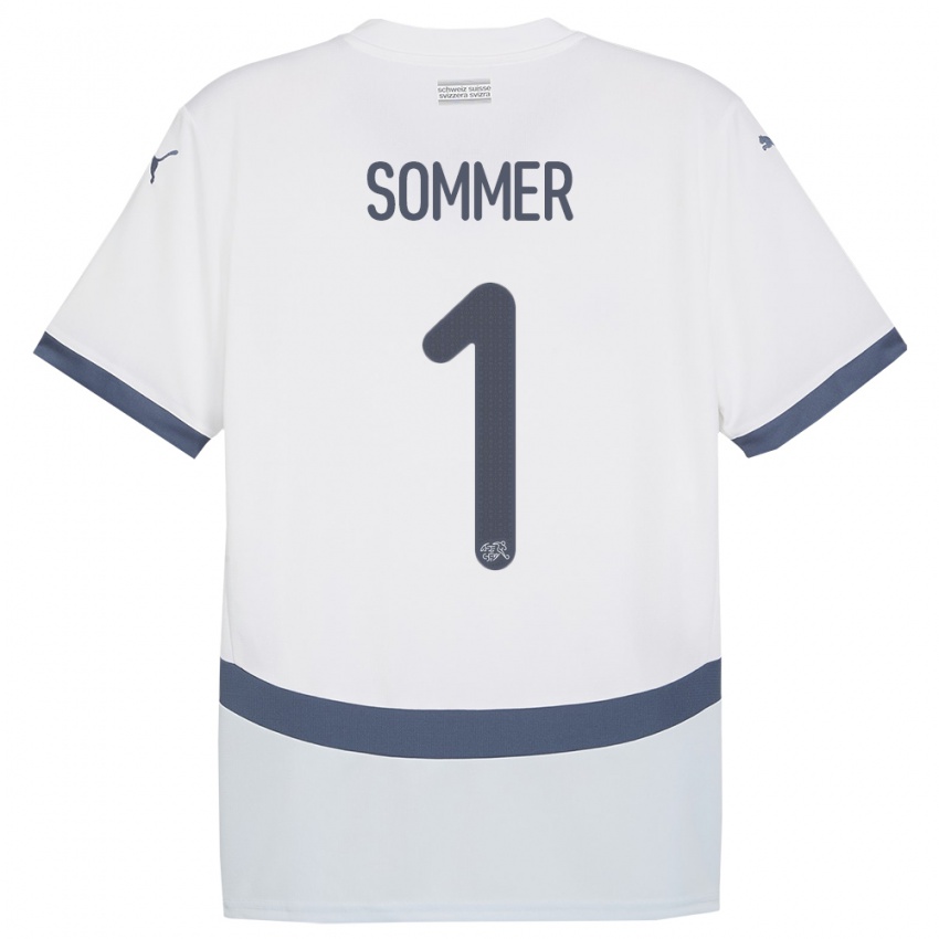 Børn Schweiz Yann Sommer #1 Hvid Udebane Spillertrøjer 24-26 Trøje T-Shirt