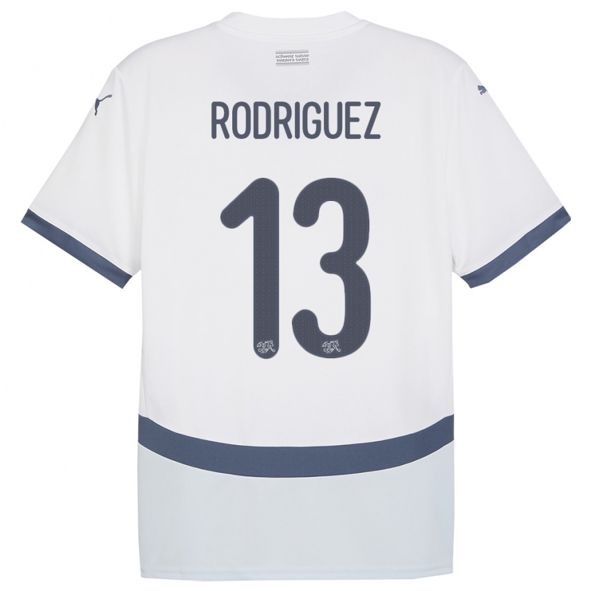 Børn Schweiz Ricardo Rodriguez #13 Hvid Udebane Spillertrøjer 24-26 Trøje T-Shirt