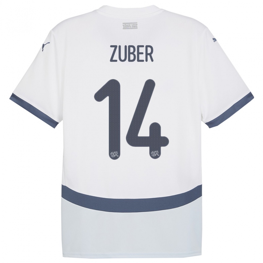 Børn Schweiz Steven Zuber #14 Hvid Udebane Spillertrøjer 24-26 Trøje T-Shirt