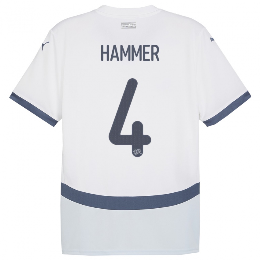 Børn Schweiz Pascal Hammer #4 Hvid Udebane Spillertrøjer 24-26 Trøje T-Shirt