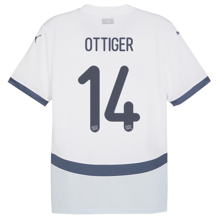 Børn Schweiz Severin Ottiger #14 Hvid Udebane Spillertrøjer 24-26 Trøje T-Shirt