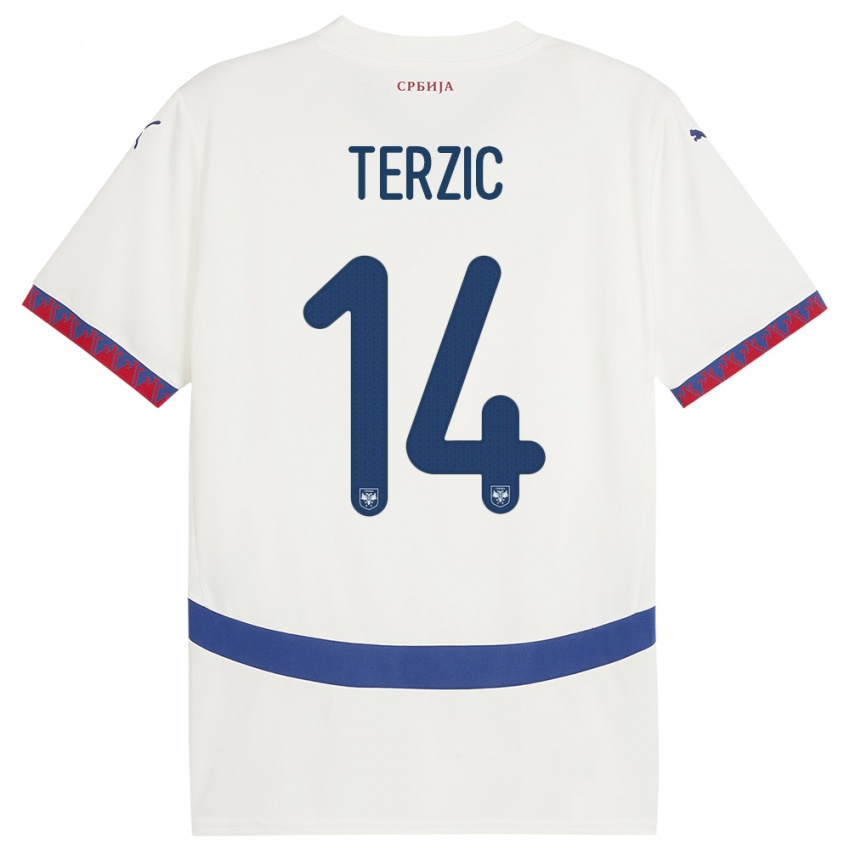 Børn Serbien Aleksa Terzic #14 Hvid Udebane Spillertrøjer 24-26 Trøje T-Shirt