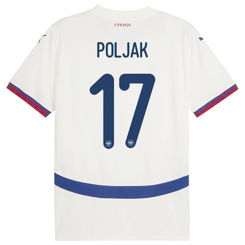 Børn Serbien Allegra Poljak #17 Hvid Udebane Spillertrøjer 24-26 Trøje T-Shirt