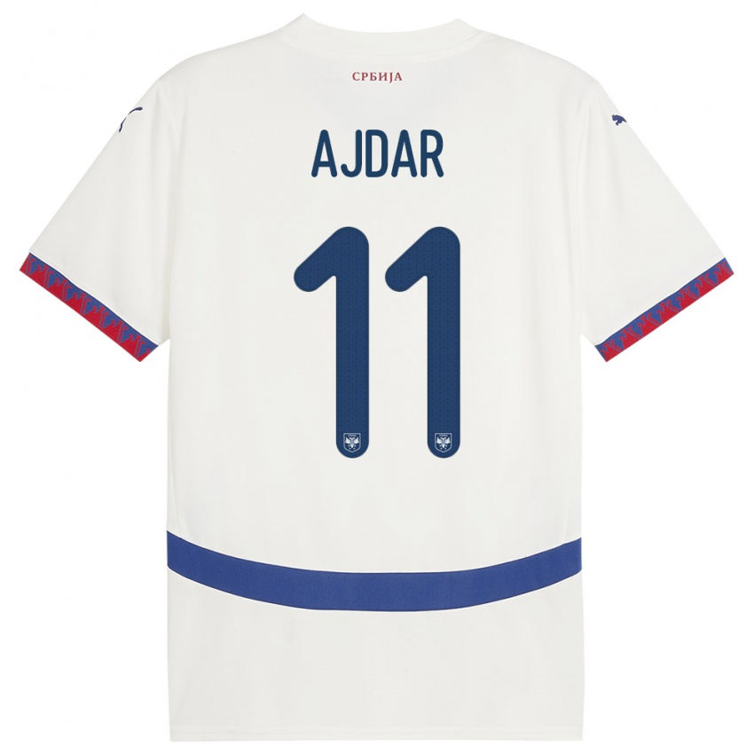 Børn Serbien Ognjen Ajdar #11 Hvid Udebane Spillertrøjer 24-26 Trøje T-Shirt