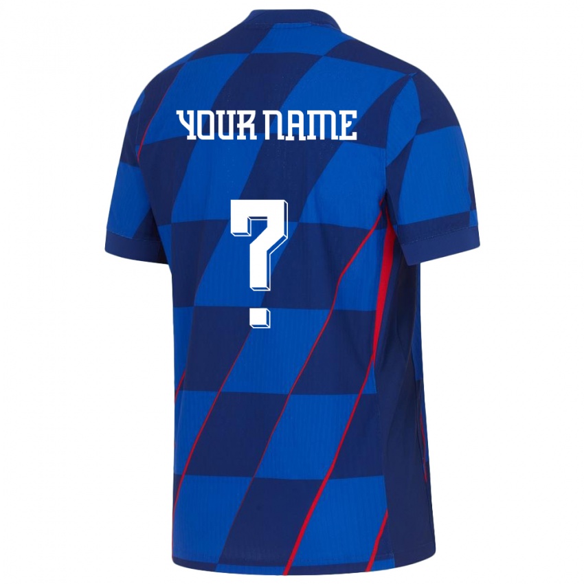 Børn Kroatien Dit Navn #0 Blå Udebane Spillertrøjer 24-26 Trøje T-Shirt