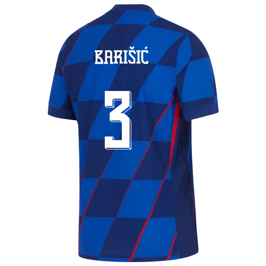 Børn Kroatien Borna Barisic #3 Blå Udebane Spillertrøjer 24-26 Trøje T-Shirt