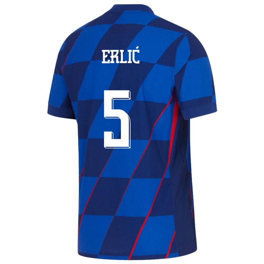 Børn Kroatien Martin Erlic #5 Blå Udebane Spillertrøjer 24-26 Trøje T-Shirt