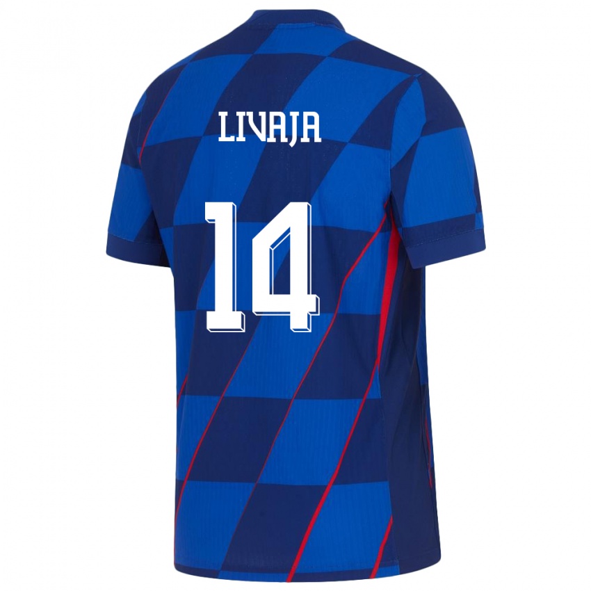 Børn Kroatien Marko Livaja #14 Blå Udebane Spillertrøjer 24-26 Trøje T-Shirt