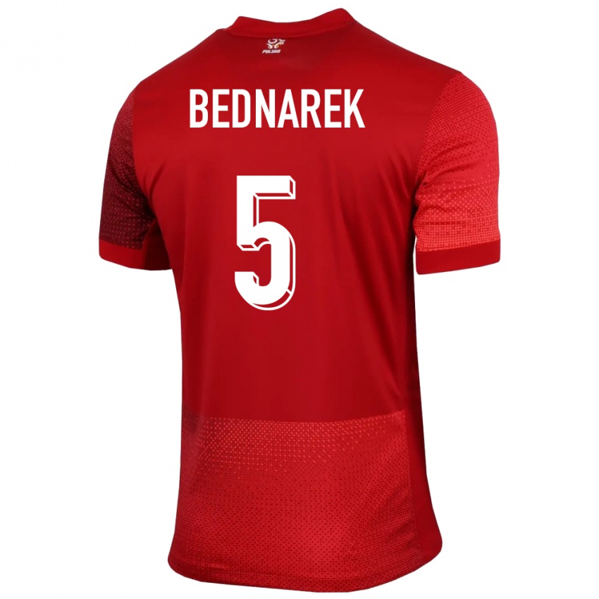 Børn Polen Jan Bednarek #5 Rød Udebane Spillertrøjer 24-26 Trøje T-Shirt