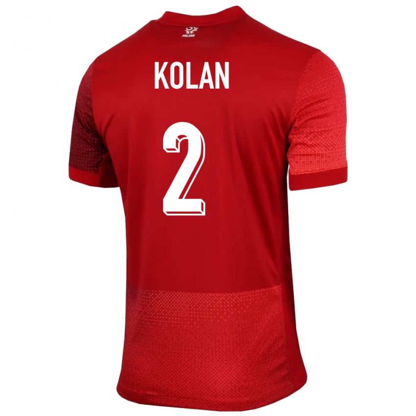 Børn Polen Jakub Kolan #2 Rød Udebane Spillertrøjer 24-26 Trøje T-Shirt