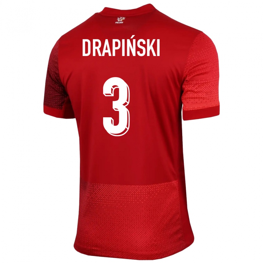 Børn Polen Igor Drapinski #3 Rød Udebane Spillertrøjer 24-26 Trøje T-Shirt