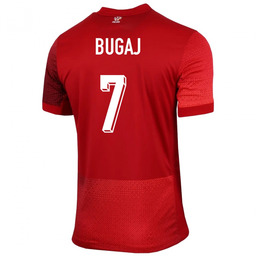 Børn Polen Dawid Bugaj #7 Rød Udebane Spillertrøjer 24-26 Trøje T-Shirt