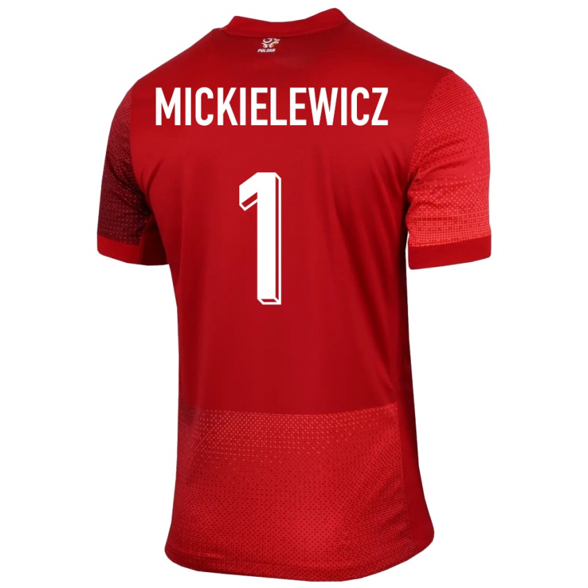 Børn Polen Aleksander Mickielewicz #1 Rød Udebane Spillertrøjer 24-26 Trøje T-Shirt