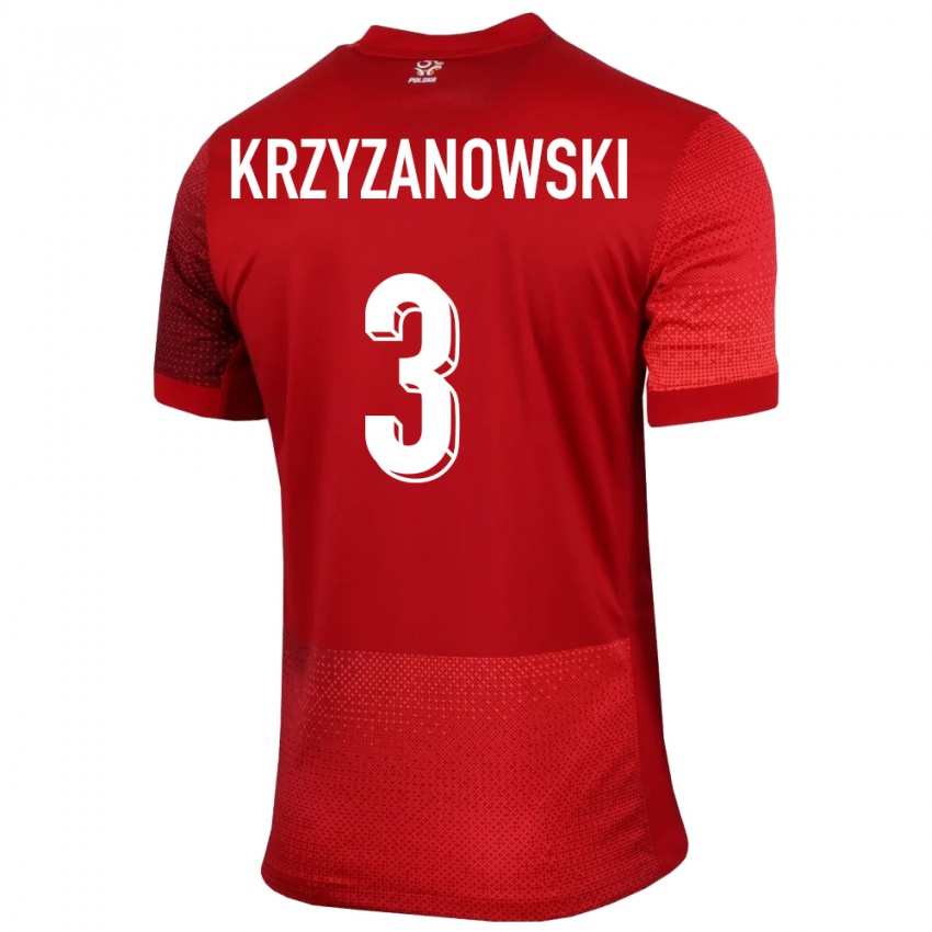 Børn Polen Jakub Krzyzanowski #3 Rød Udebane Spillertrøjer 24-26 Trøje T-Shirt