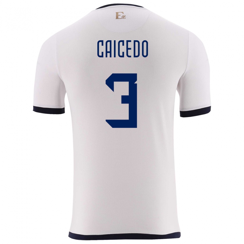 Børn Ecuador Jessy Caicedo #3 Hvid Udebane Spillertrøjer 24-26 Trøje T-Shirt