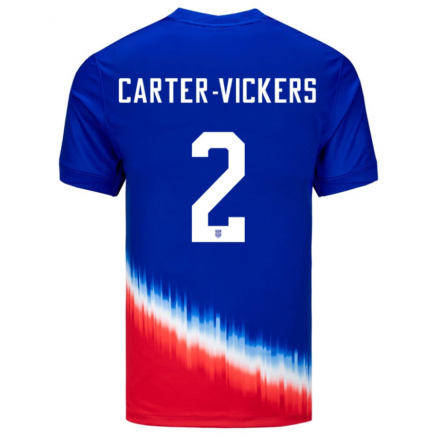 Børn Usa Cameron Carter-Vickers #2 Blå Udebane Spillertrøjer 24-26 Trøje T-Shirt