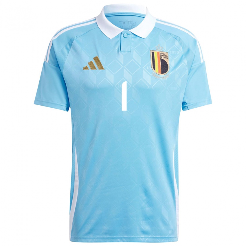 Børn Belgien Koen Casteels #1 Blå Udebane Spillertrøjer 24-26 Trøje T-Shirt