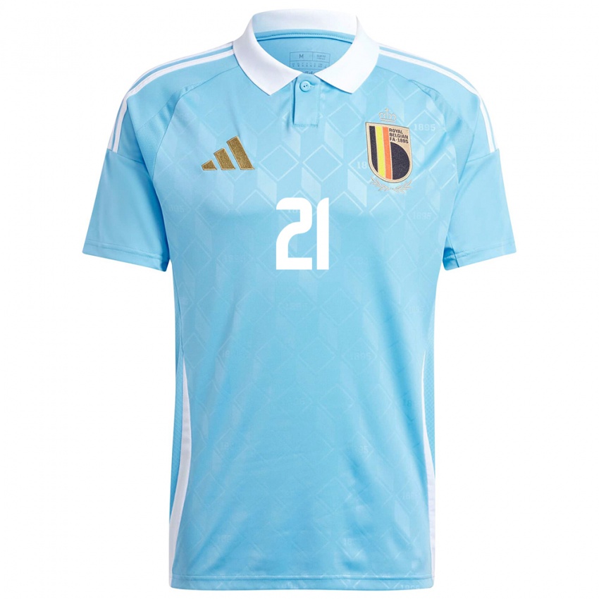 Børn Belgien Maxime Delanghe #21 Blå Udebane Spillertrøjer 24-26 Trøje T-Shirt