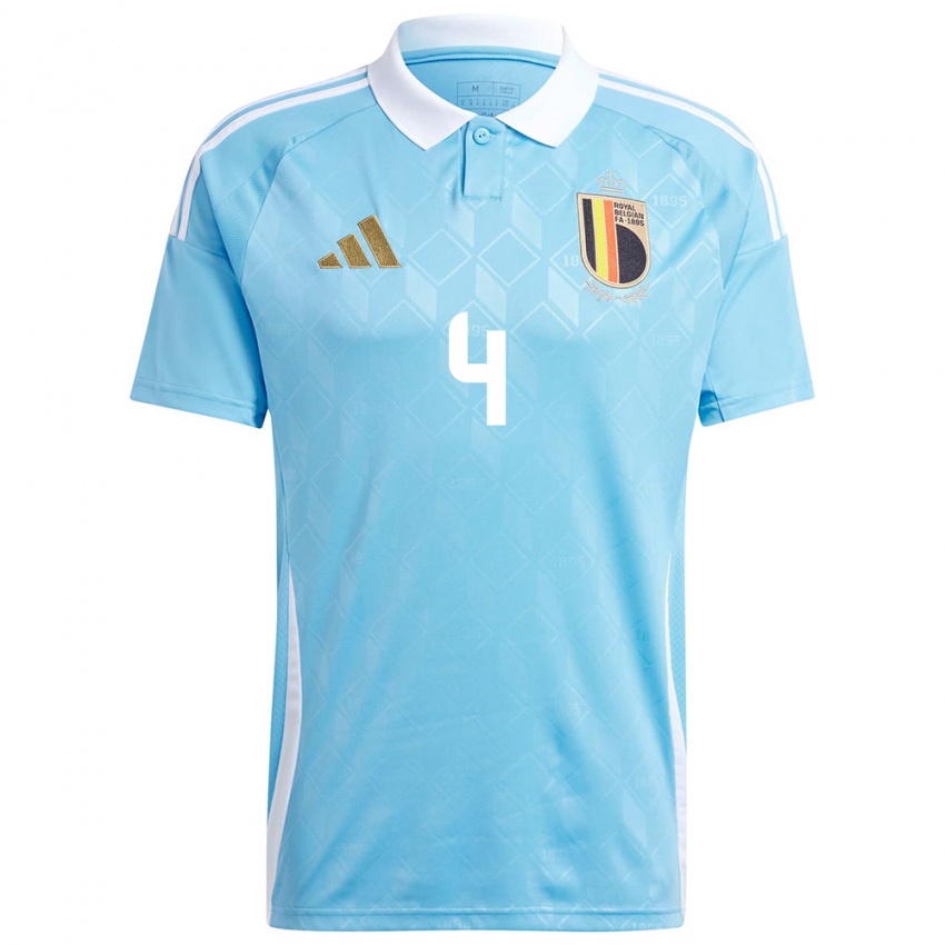 Børn Belgien Ewoud Pletinckx #4 Blå Udebane Spillertrøjer 24-26 Trøje T-Shirt