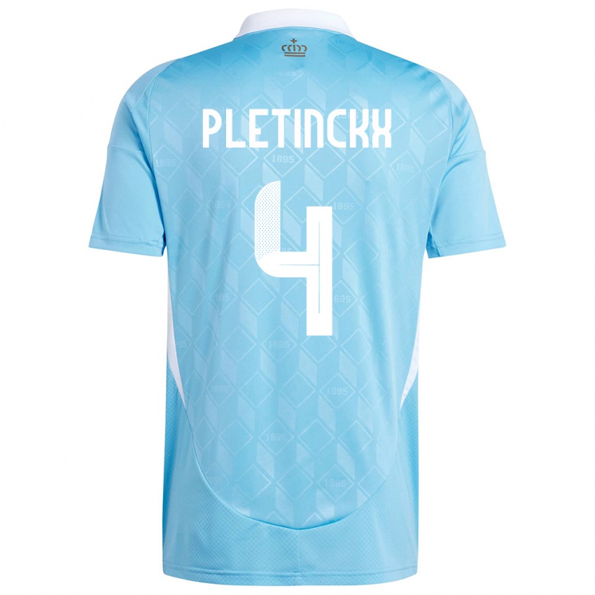 Børn Belgien Ewoud Pletinckx #4 Blå Udebane Spillertrøjer 24-26 Trøje T-Shirt