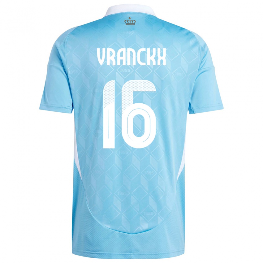 Børn Belgien Aster Vranckx #16 Blå Udebane Spillertrøjer 24-26 Trøje T-Shirt