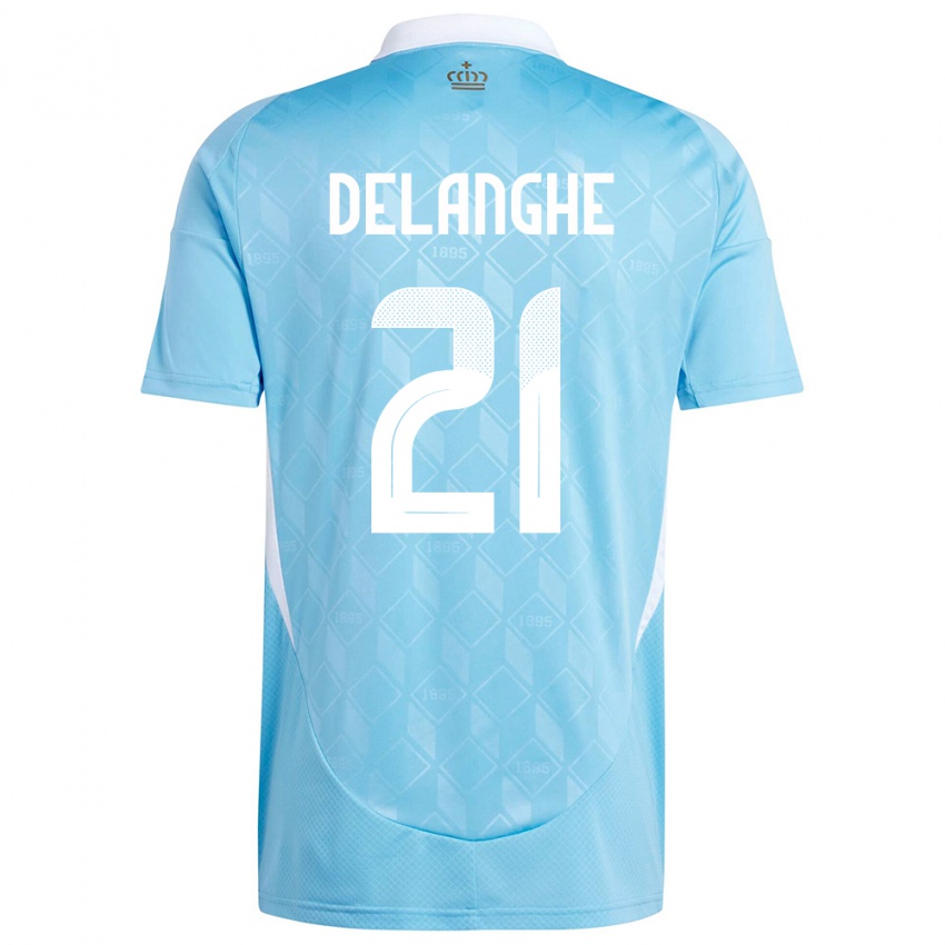 Børn Belgien Maxime Delanghe #21 Blå Udebane Spillertrøjer 24-26 Trøje T-Shirt