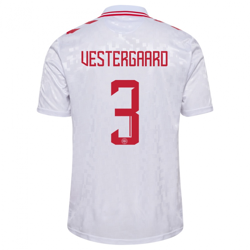 Børn Danmark Jannik Vestergaard #3 Hvid Udebane Spillertrøjer 24-26 Trøje T-Shirt