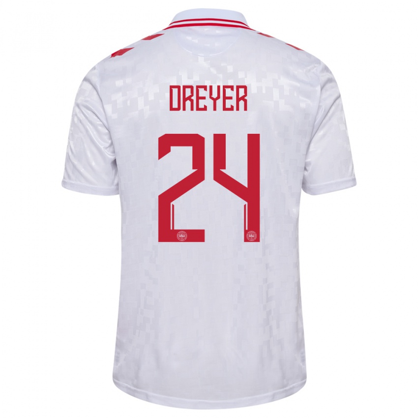 Børn Danmark Anders Dreyer #24 Hvid Udebane Spillertrøjer 24-26 Trøje T-Shirt