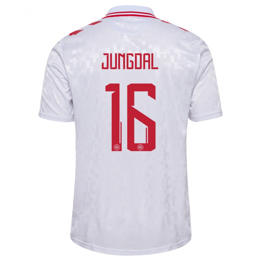 Børn Danmark Andreas Jungdal #16 Hvid Udebane Spillertrøjer 24-26 Trøje T-Shirt