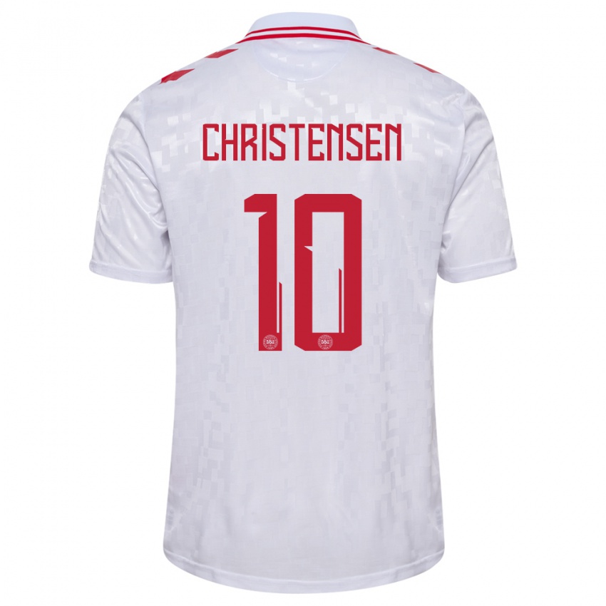 Børn Danmark Gustav Christensen #10 Hvid Udebane Spillertrøjer 24-26 Trøje T-Shirt