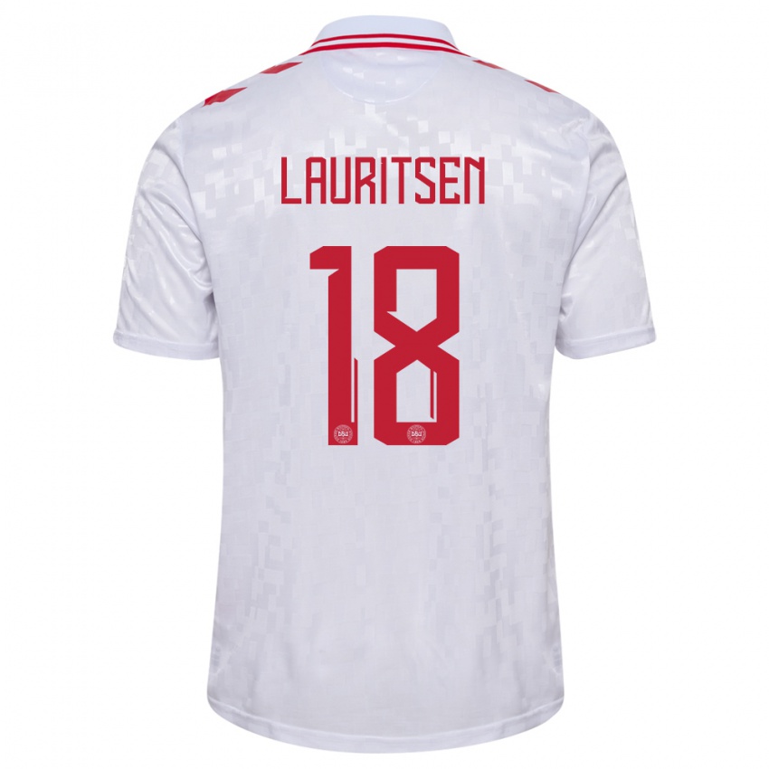 Børn Danmark Tobias Lauritsen #18 Hvid Udebane Spillertrøjer 24-26 Trøje T-Shirt