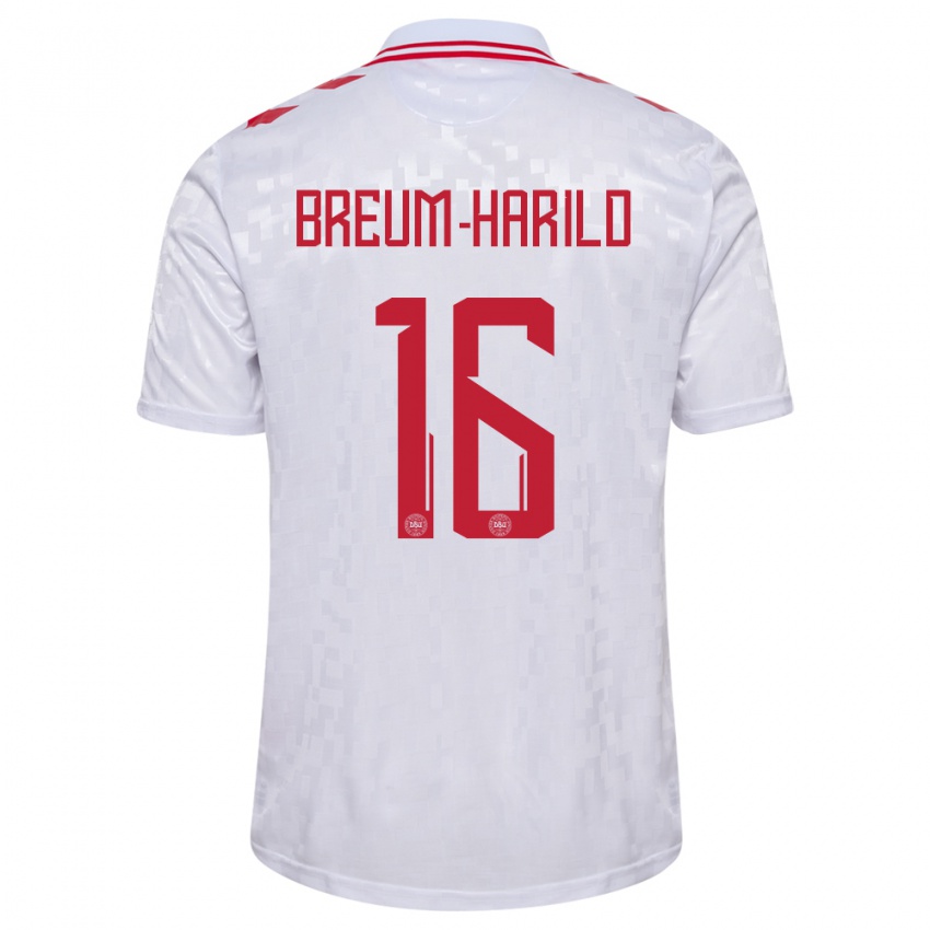 Børn Danmark Tobias Breum-Harild #16 Hvid Udebane Spillertrøjer 24-26 Trøje T-Shirt