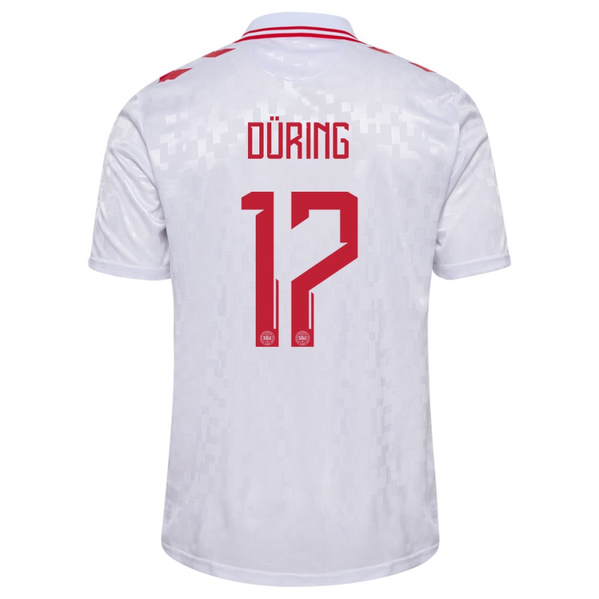 Børn Danmark Rasmus Düring #17 Hvid Udebane Spillertrøjer 24-26 Trøje T-Shirt