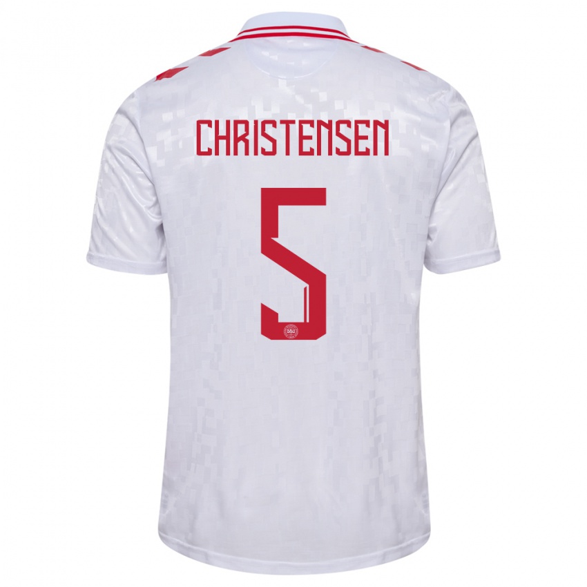 Børn Danmark Aske Christensen #5 Hvid Udebane Spillertrøjer 24-26 Trøje T-Shirt