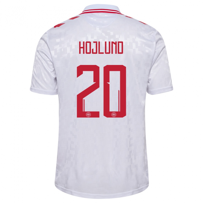 Børn Danmark Rasmus Hojlund #20 Hvid Udebane Spillertrøjer 24-26 Trøje T-Shirt