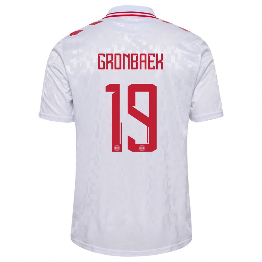 Børn Danmark Albert Gronbaek #19 Hvid Udebane Spillertrøjer 24-26 Trøje T-Shirt