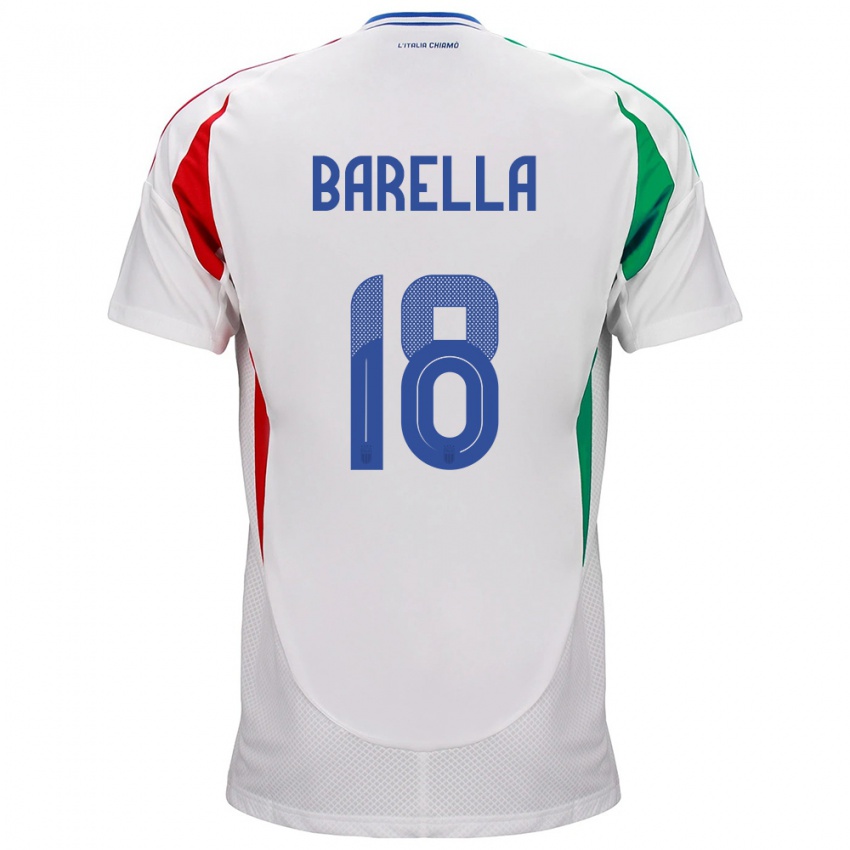 Børn Italien Nicolò Barella #18 Hvid Udebane Spillertrøjer 24-26 Trøje T-Shirt