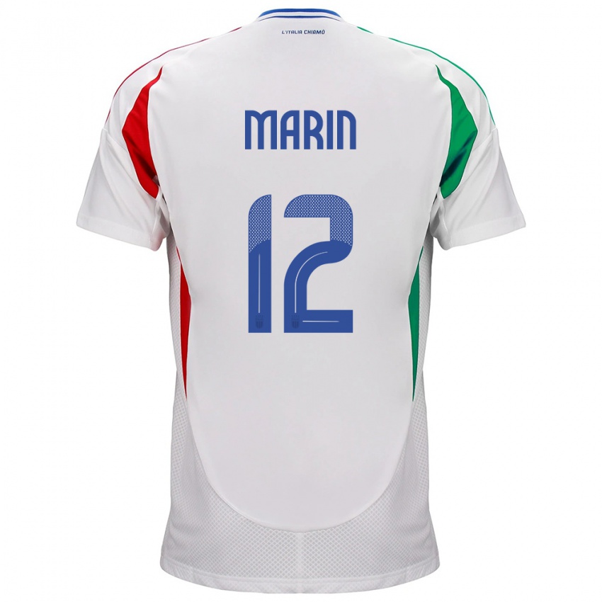 Børn Italien Renato Marin #12 Hvid Udebane Spillertrøjer 24-26 Trøje T-Shirt