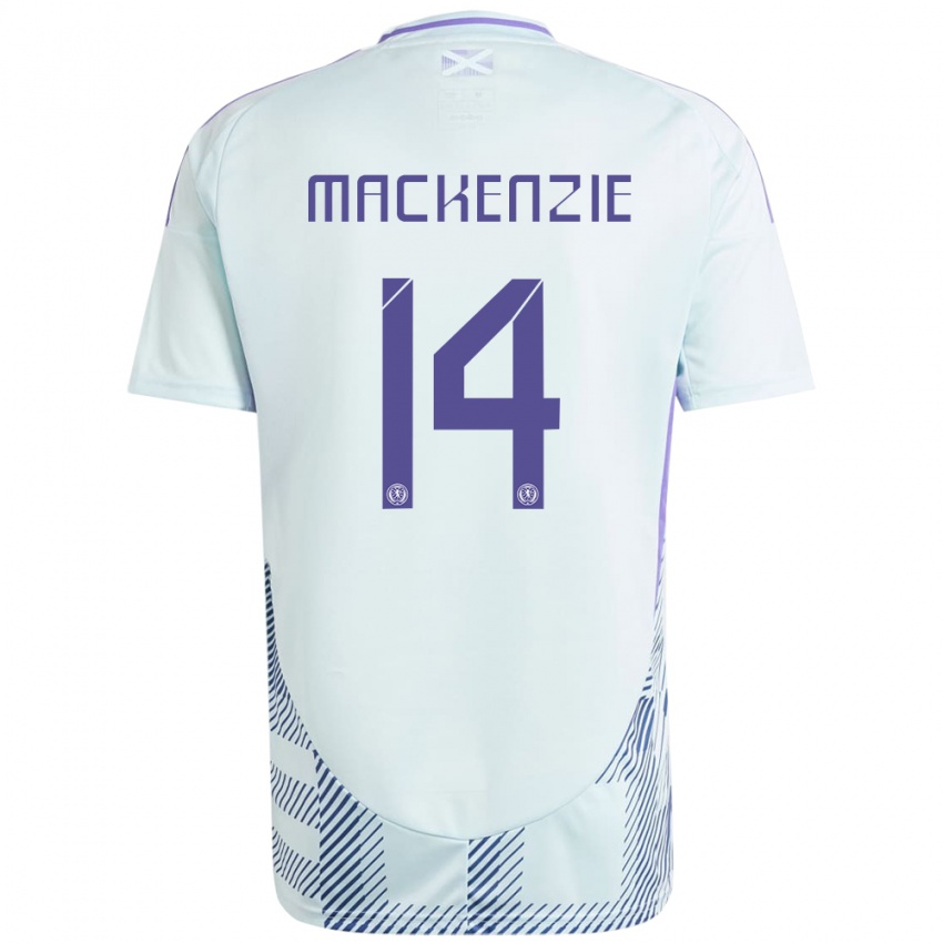 Børn Skotland Magnus Mackenzie #14 Lys Mynteblå Udebane Spillertrøjer 24-26 Trøje T-Shirt