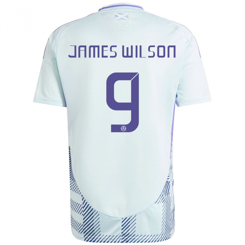 Børn Skotland James Wilson #9 Lys Mynteblå Udebane Spillertrøjer 24-26 Trøje T-Shirt