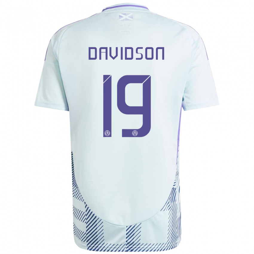 Børn Skotland Lauren Davidson #19 Lys Mynteblå Udebane Spillertrøjer 24-26 Trøje T-Shirt